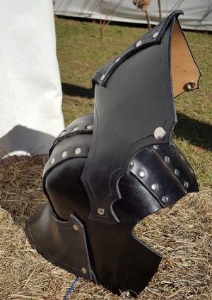 Black Opened Visor Leather Helm