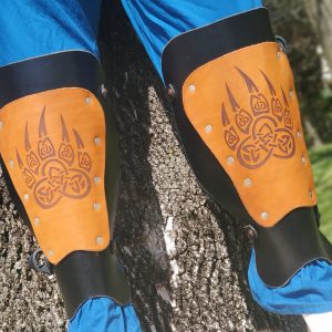 Leather Engraved Greaves handmade by Red Falcon