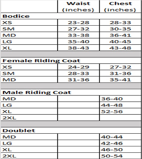 Leather Clothing Sizing Guide